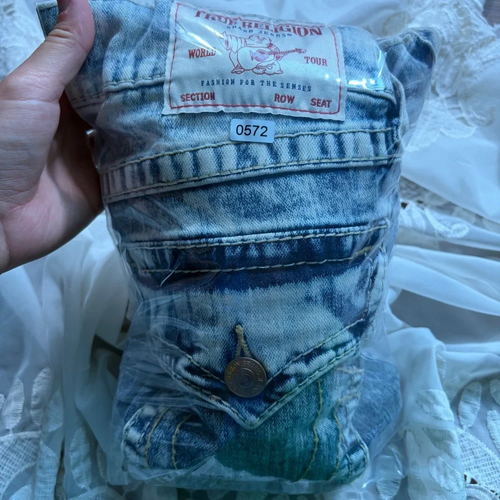 Y2K Mens True Religion Rocco Relaxed Skinny Acid Wash Blue Jeans Mens 32 NEW